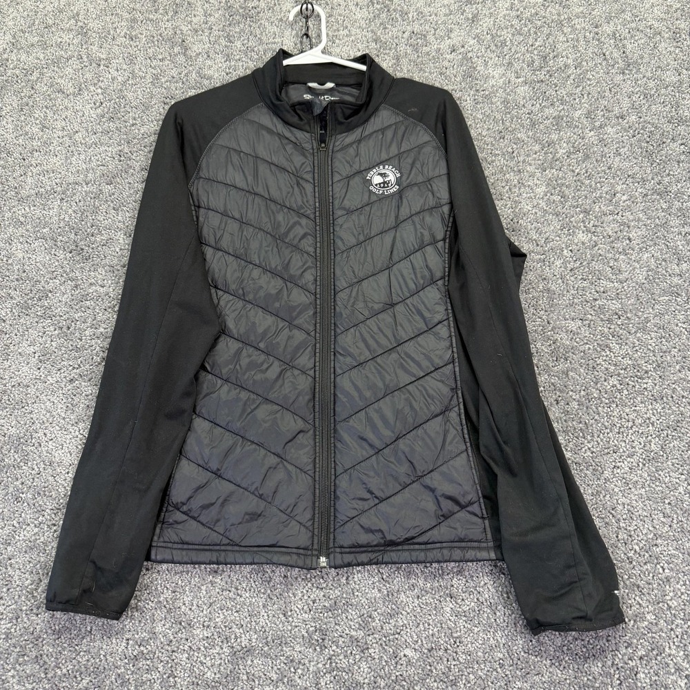 Straight Down Jacket Womens XL Black Pebble Beach Golf Links Zip Windbreaker